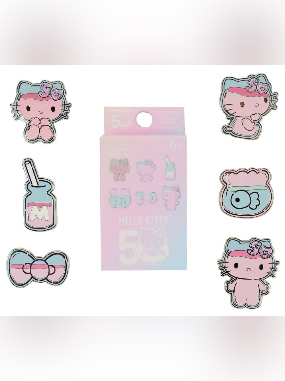 New Sanrio Hello Kitty Pastel Pink & Light Blue Mystery Pin Set